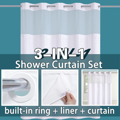 Conbo Mio Hotel Style Fabric Shower Curtain with Snap in Liner for Bathroom Machine Washable Waterproof Repellent Shower Curtain (Check-White, 71" W x 74" H) - Available at All In One Marketplace Canada