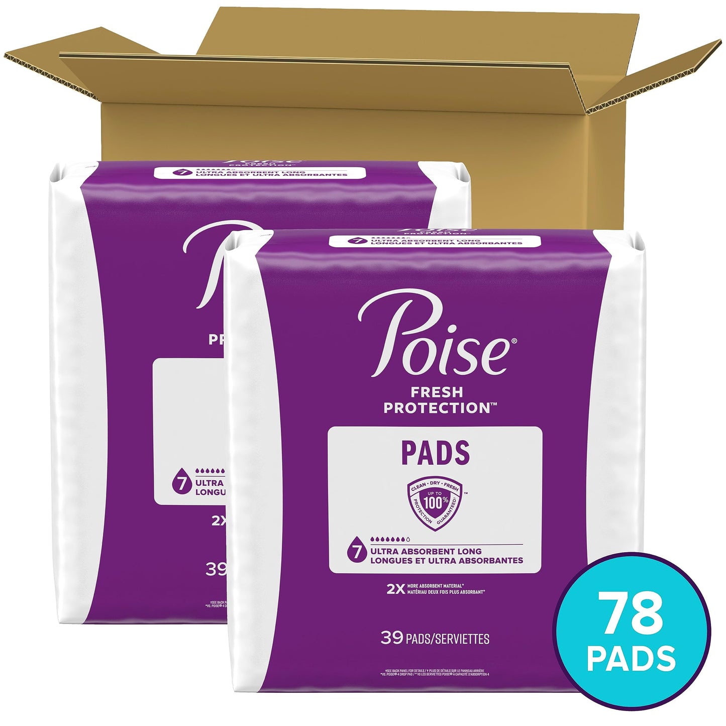 Poise Incontinence Pads for Women/Bladder Leakage Pads/Bladder Control Pads, 7 Drop, Ultra Absorbency, Long Length, 78 Count