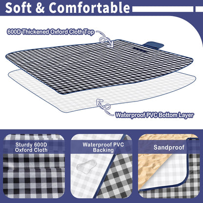 Extra Large Outdoor Picnic Blanket, 79"x79" Waterproof Picnic Mat, Sandproof Beach Blanket Portable Camping Blanket Lightweight for Park Beach Camping Courtyard (Dark Blue)