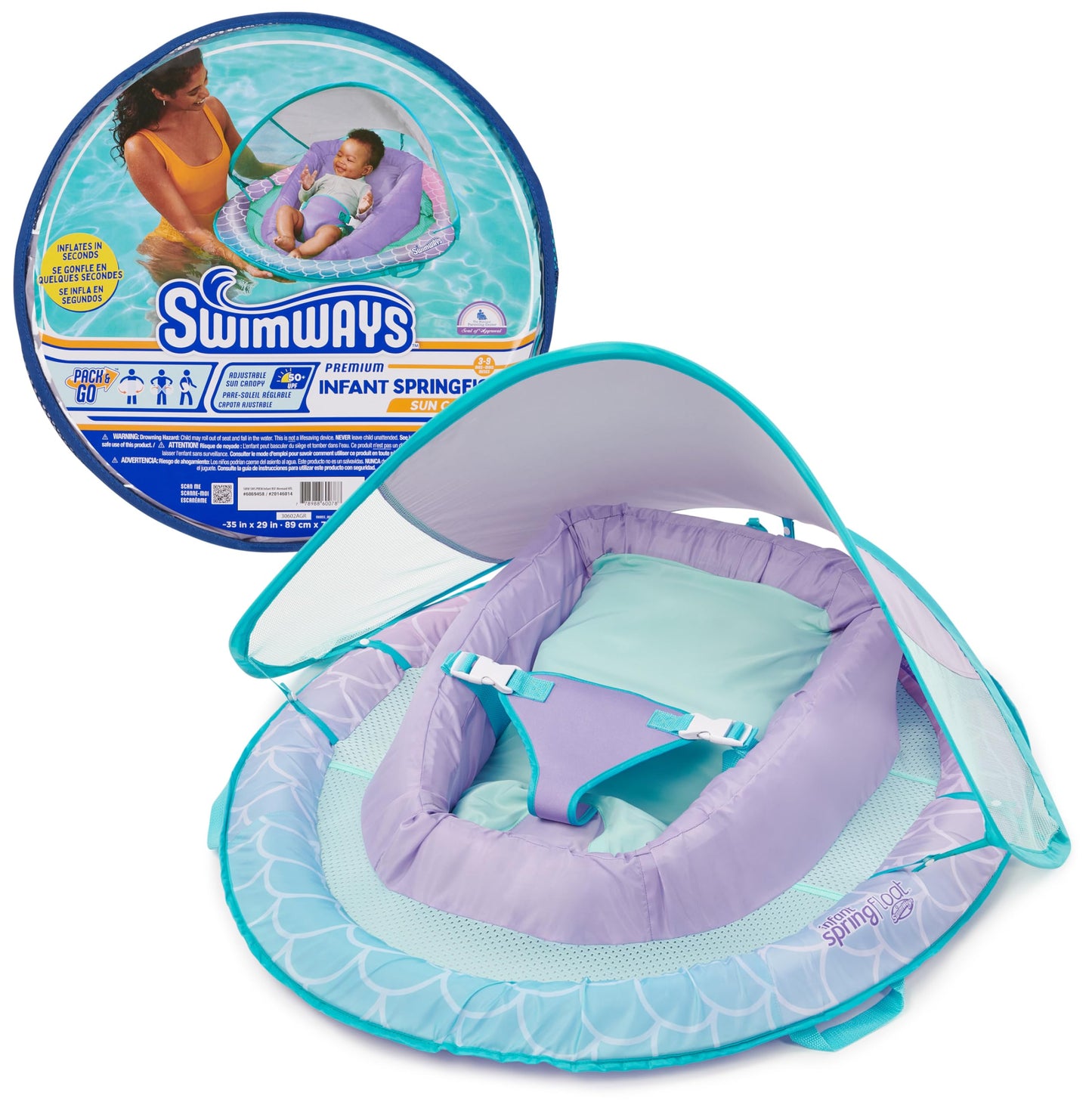 Swimways Infant Spring Float, Baby Pool Float with Canopy & UPF Protection, Swimming Pool Accessories for Kids 3-9 Months, Mermaid 🍁 All In One Marketplace Canada SwimWays