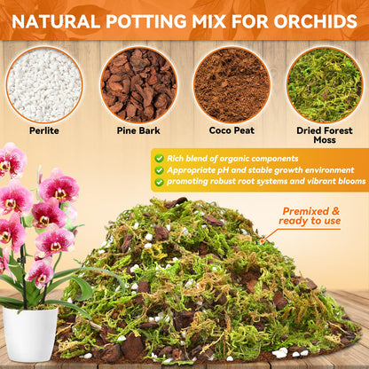 Riare 2L Orchid Potting Mix for Repotting- Orchids Repotting Kit Include Moss, Pine Bark, Perlite, Coco Peat- Premium Orchid Soil Medium for Indoor Potted Plants Root Ventilation & Expanding - Available at All In One Marketplace Canada