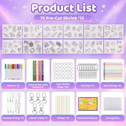 185pcs Shrinky Dink Sheets for Kids, 12 Glow in the Dark Shrink Paper Kit 🍁 All In One Marketplace Canada