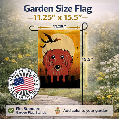 Caroline's Treasures BB1772GF Halloween Longhair Red Dachshund Garden Size Flag, Small, Multicolor