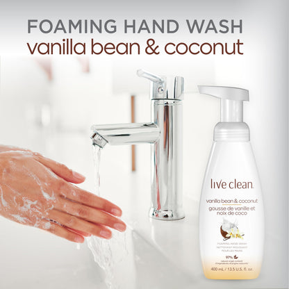 Live Clean Foaming Hand Wash, Vanilla Bean & Coconut, 400 mL, 4 Count Live Clean