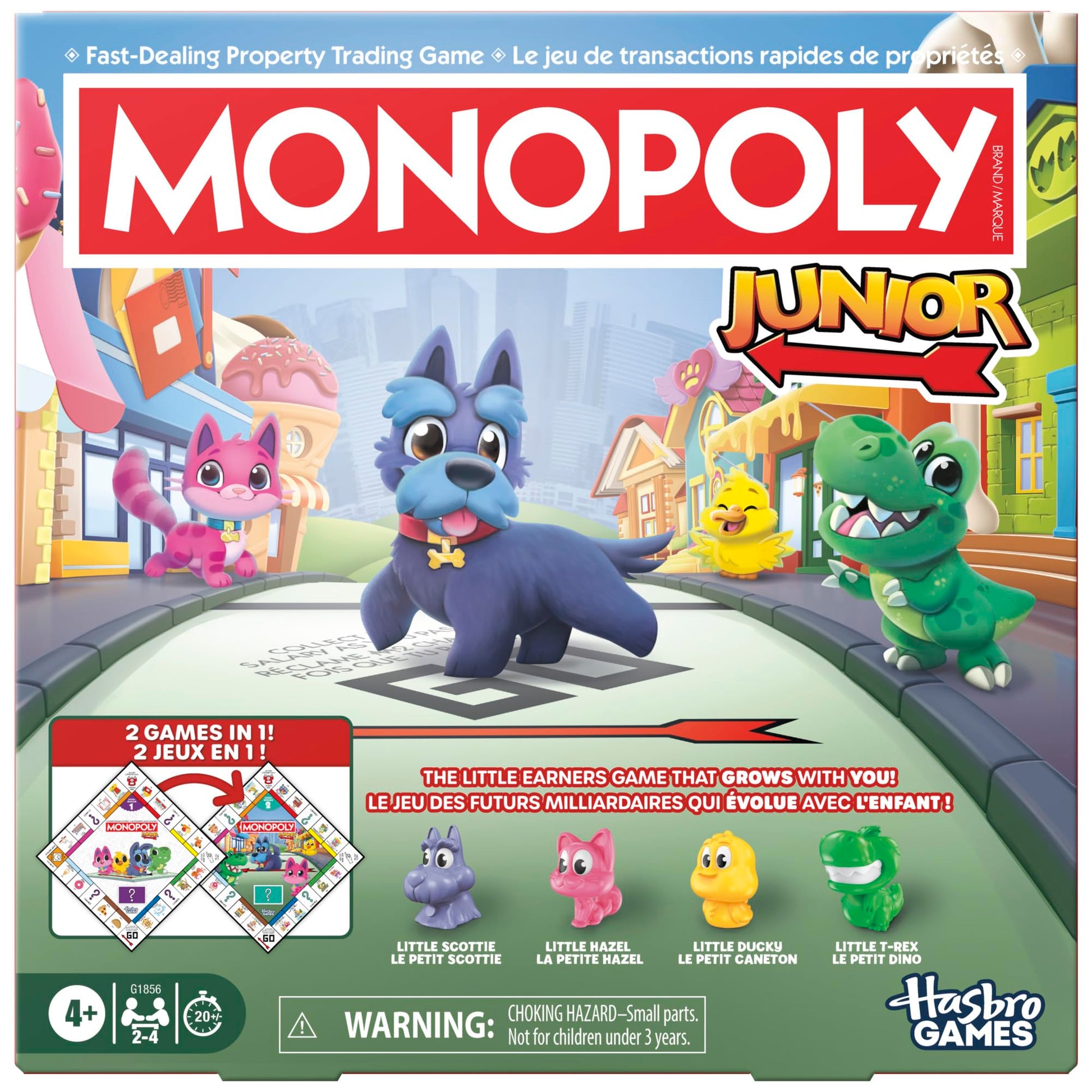Monopoly Junior Board Game | 2 Games in 1 for Younger Kids, 2-Sided Board | Ages 4+ | 2 - 4 Players | 20 Mins. | Gifts for Preschoolers (English & French Version) Hasbro Gaming