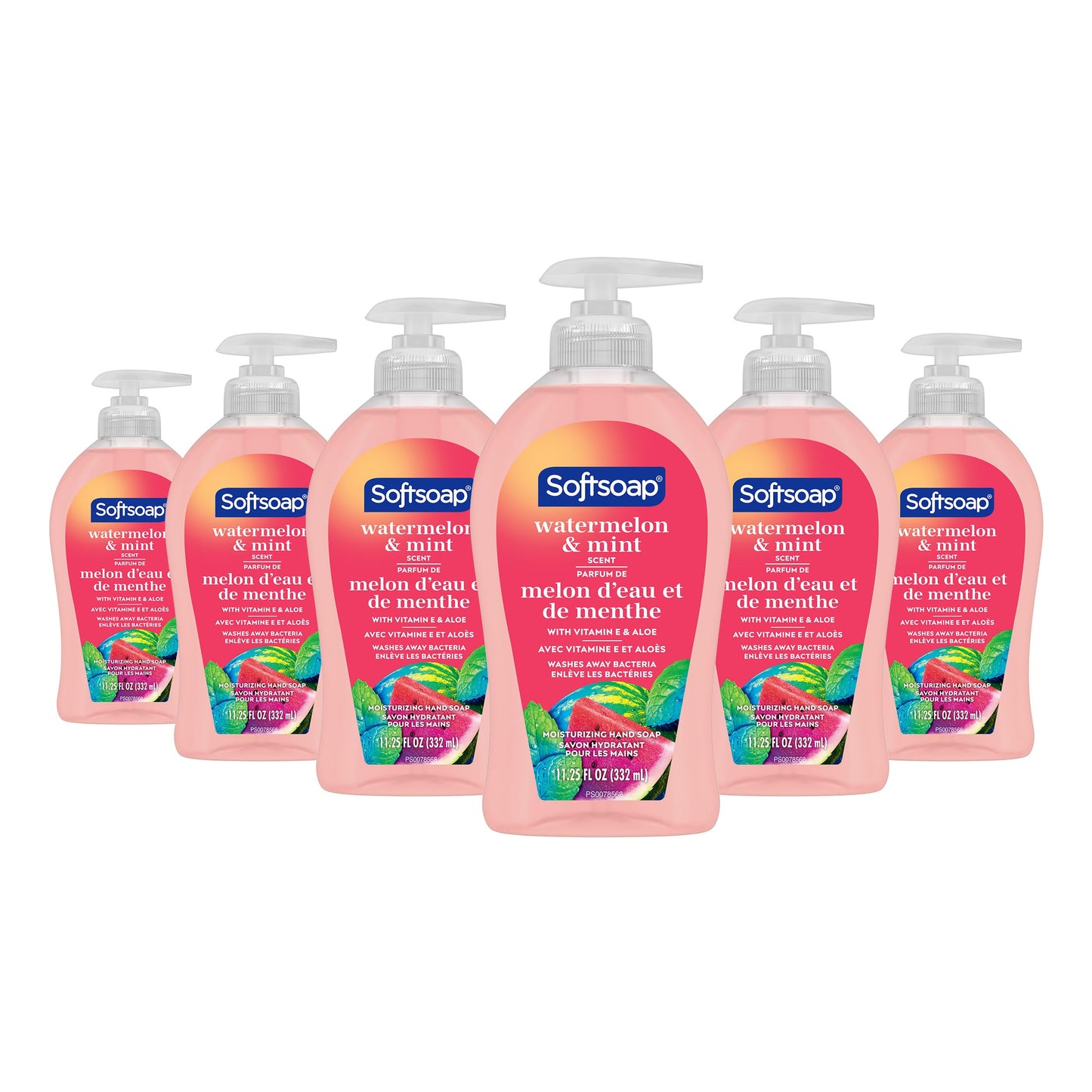 Softsoap Hydrating Liquid Hand Soap Pump - Watermelon & Mint Hand Wash, Natural Paraben Free & Biodegradable Cleaning Ingredients for Moisturized & Clean Hands- Convenient Refill Size, 332 ml, 6 Pack Softsoap