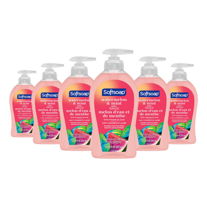 Softsoap Hydrating Liquid Hand Soap Pump - Watermelon & Mint Hand Wash, Natural Paraben Free & Biodegradable Cleaning Ingredients for Moisturized & Clean Hands- Convenient Refill Size, 332 ml, 6 Pack Softsoap