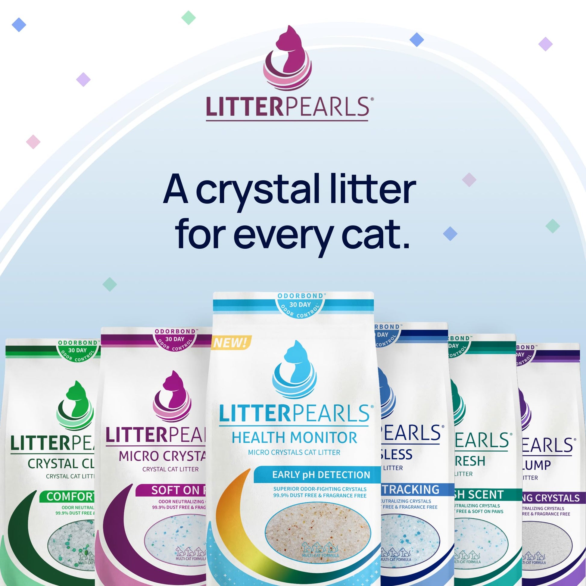 Litter Pearls Micro Crystals Unscented Non-Clumping Crystal Cat Litter with Odorbond, 7 lb, White, Clear and Blue Crystals (LPMC7) Litter Pearls