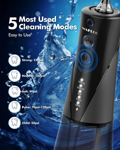 WAFLOO Water Flossers - Portable 300ML Larger Tank Waterflosser IPX7 Waterproof Floss for Home Travel, 5 Modes, 6 Flossing Tips - Available at All In One Marketplace Canada