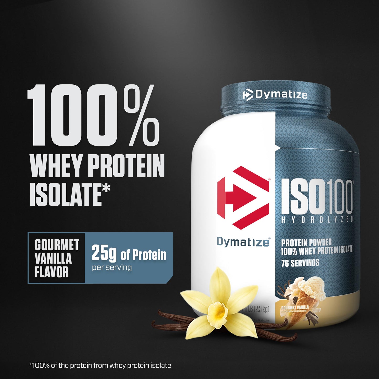 ISO100 Hydrolyzed Protein Powder by Dymatize, Gourmet Vanilla, 100% Whey Isolate Protein Powder (25g), Gluten Free, 76 Servings, 2.3 kg Dymatize