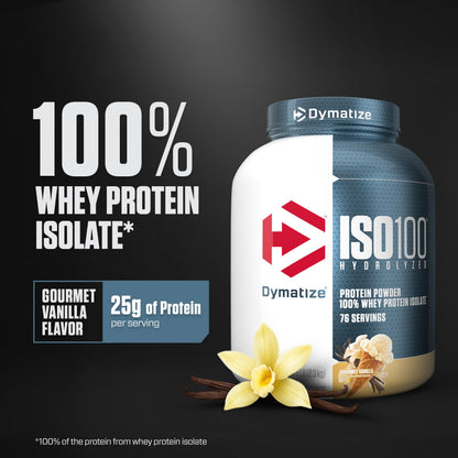 ISO100 Hydrolyzed Protein Powder by Dymatize, Gourmet Vanilla, 100% Whey Isolate Protein Powder (25g), Gluten Free, 76 Servings, 2.3 kg Dymatize