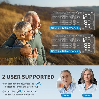 Blood Pressure Monitor Blood Pressure Machine Automatic Upper Arm Adjustable Cuff with Large Backlit Display, 2 * 99 Memory Blood Pressure Monitors for Home Use with Storage Bag - Available at All In One Marketplace Canada