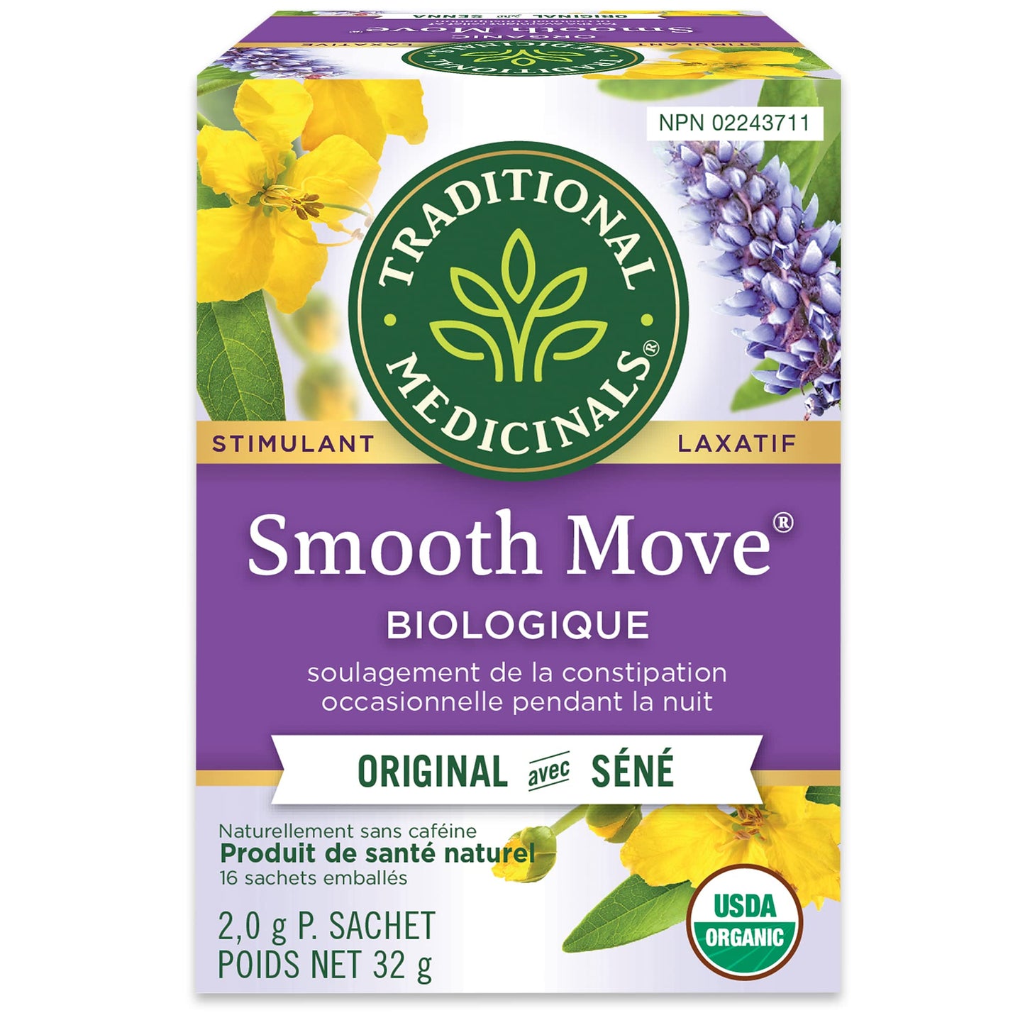 Traditional Medicinals Organic Smooth Move Herbal Tea - 6 Pack (96 Tea Bags) - Gentle Overnight Constipation Relief