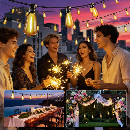 Lomotech Solar String Lights Outdoor Waterproof, 50FT 17+2 LED Shatterproof ST38 Bulbs, Solar String Lights with Remote & Timer, USB & Solar Powered Patio Lights for Outside Backyard Garden Porch - Available at All In One Marketplace Canada