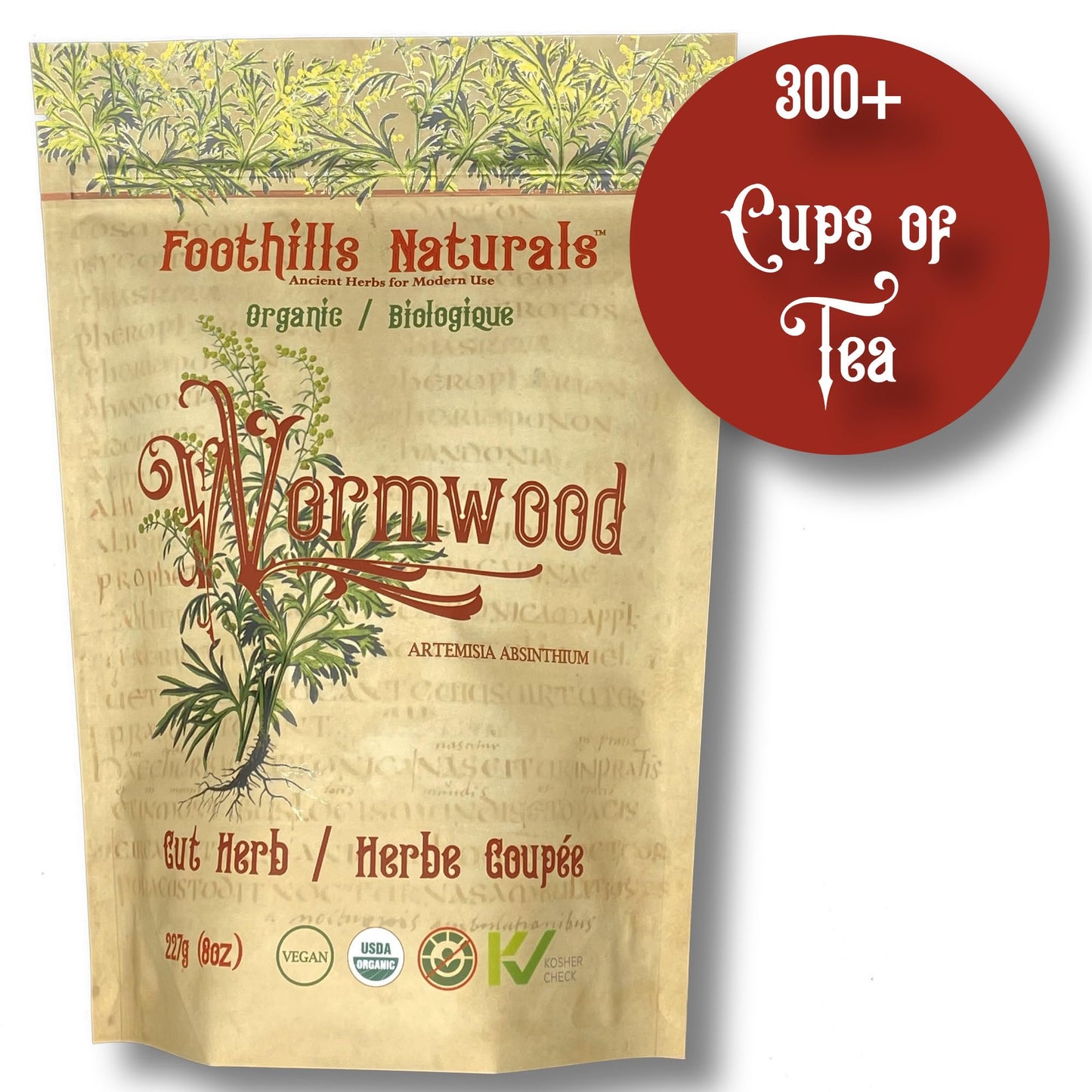 Foothills Naturals Organic Wormwood Herb - Cut & Sifted - 8 oz (227g)