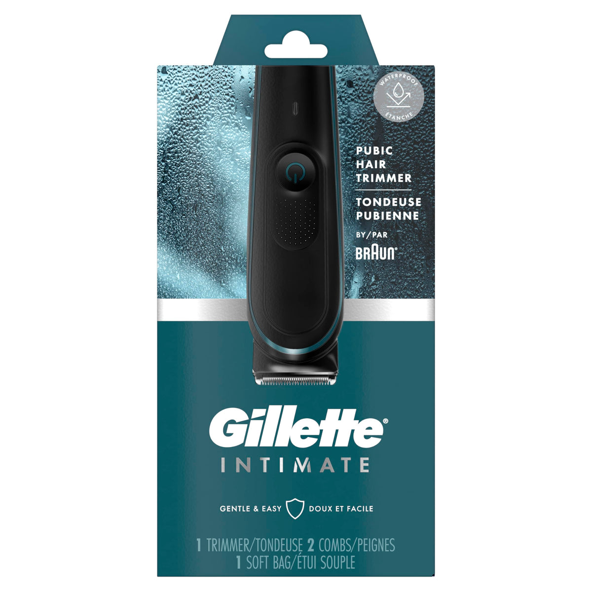 Gillette Intimate Men's Pubic Trimmer, 100% Waterproof for Wet & Dry Use with German-engineered Lifetime Sharp Blades, 100-minute Runtime from a Single Charge