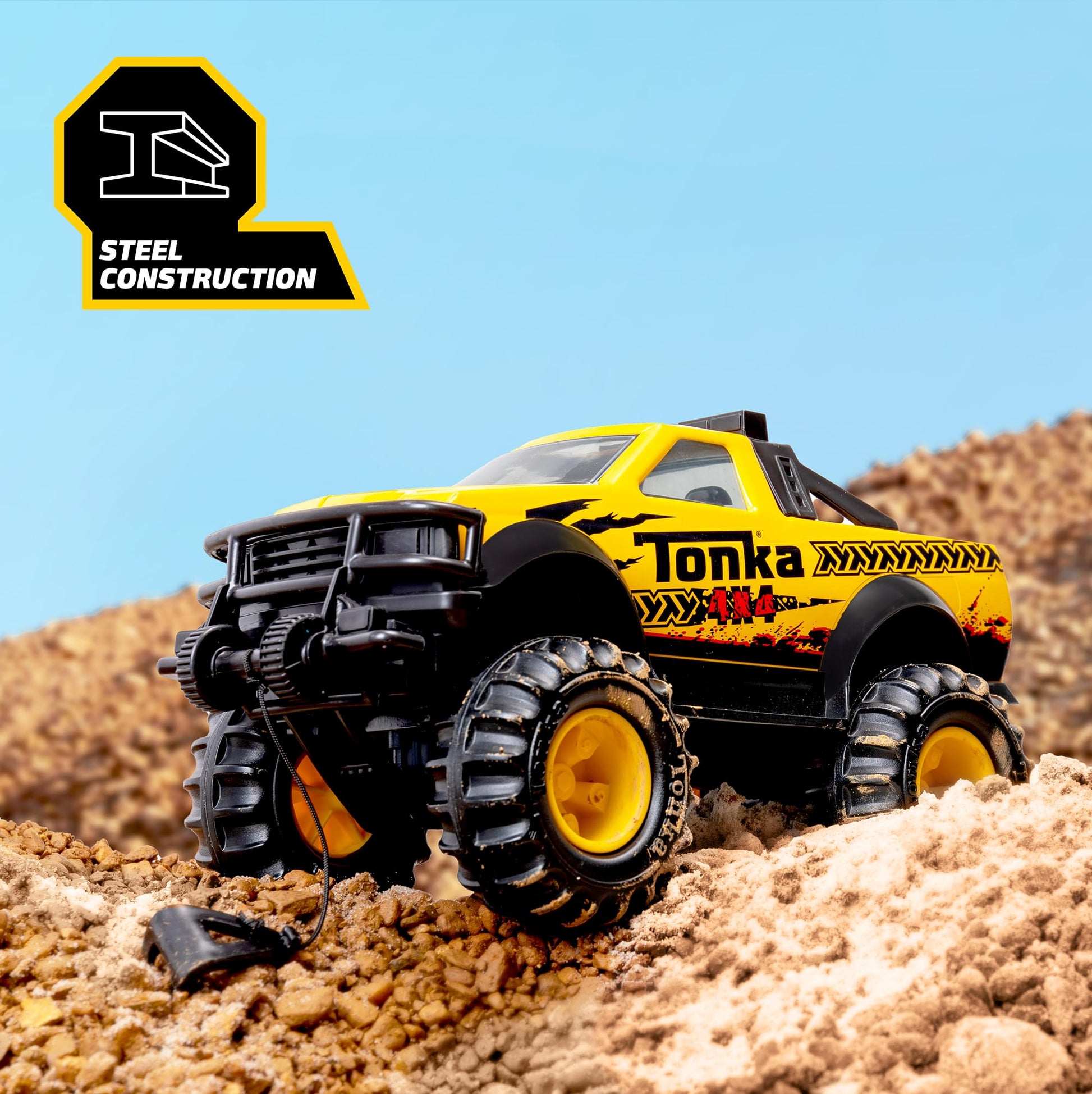 Tonka Steel Classics, Classic 4x4 Pickup Truck – Made with Steel and Sturdy Plastic, Yellow Friction Powered, Boys and Girls, Toddlers Ages 3+, Big Construction Vehicle, Birthday Gift, Holiday Tonka