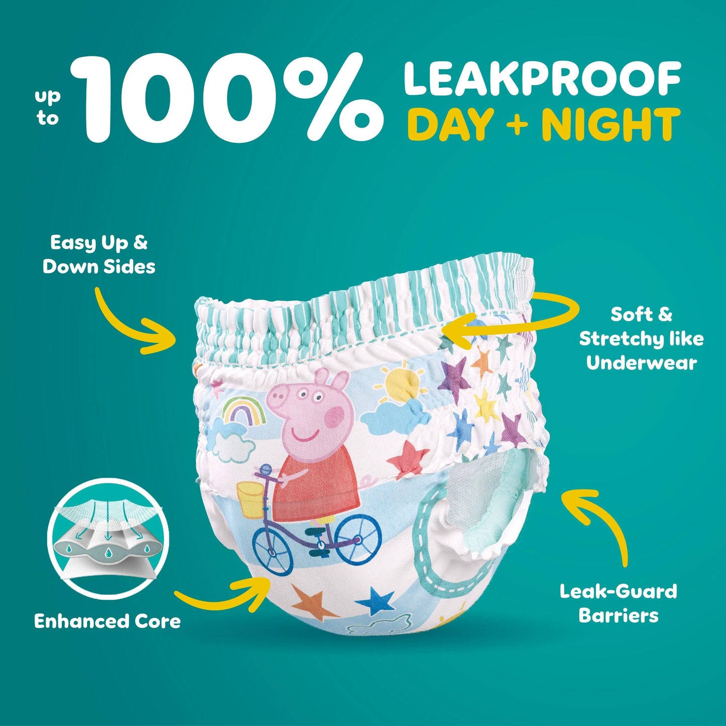 Pampers Easy Ups Girls & Boys Potty Training Pants, Size 7 (5T6T), Peppa Absorbent Training Underwear, Up to 100% Leakproof Day and Night, Hypoallergenic, 1 Pack (Count of 70)