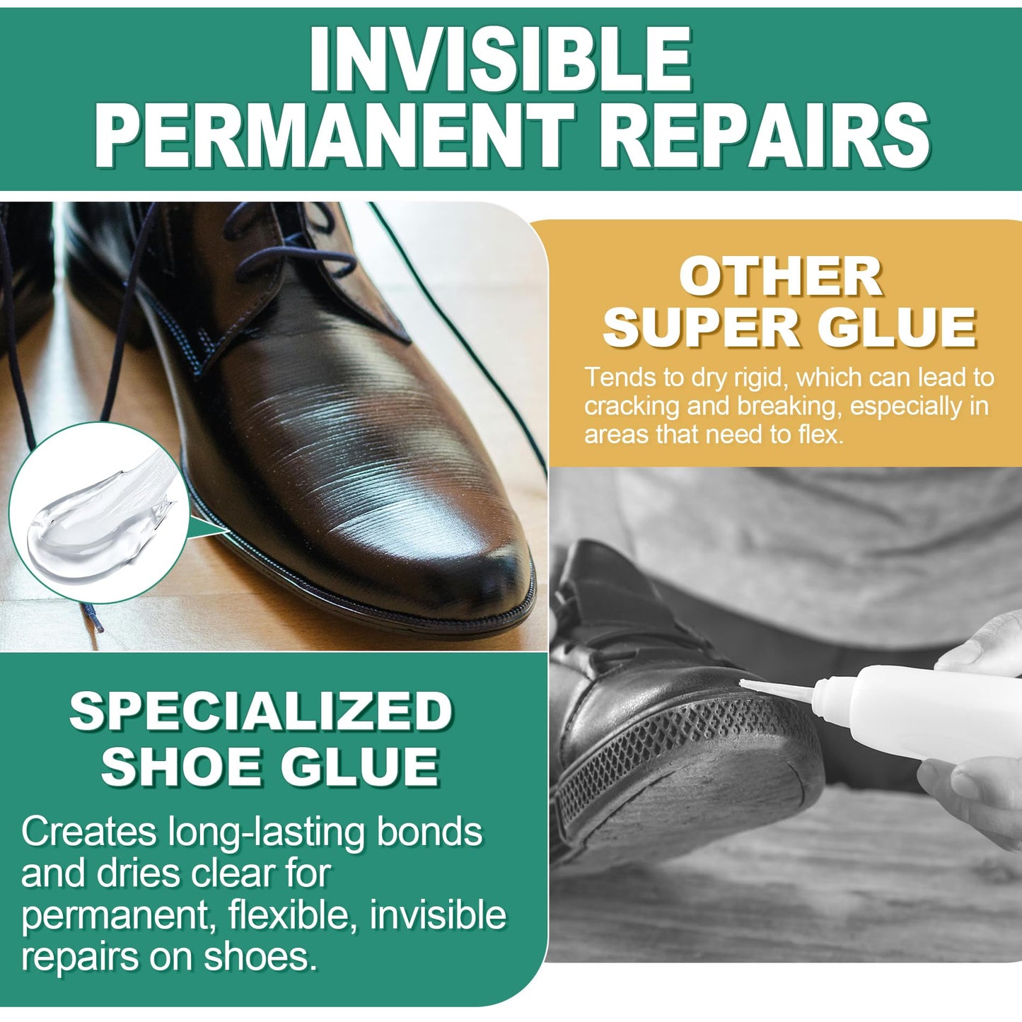 Shoe Glue, Extra Strong Shoe Repair Adhesive - Permanent, Clear, Waterproof Glue for Sneakers, Boots, Heels, Canvas, Soles, Handbags, Leather, Rubber, Vinyl - 20ml x 2 PCS - Available at All In One Marketplace Canada