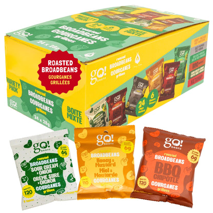 GoBeanz Variety Box – Roasted Broad Bean Snack Mix with 6 Flavors | 24 Single-Serve Packs | High-Protein, Low-Sodium