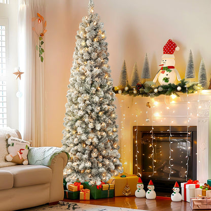 SHareconn 6.5ft Prelit Snow Flocked Artificial Slim Pencil Christmas Tree 🍁 All In One Marketplace Canada