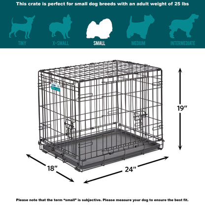MidWest Homes for Pets 24-Inch iCrate for Small Breeds, 12-20 lbs, Double Door Folding Dog Crate with Divider Panel, Leak-Proof Tray & Secure Latches, Portable, Durable & Easy to Assemble