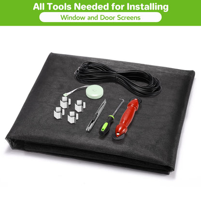 Window Screens Replacement Repair Kit, 39" x 78" Screen Door Mesh Replacement Kit, Durable Fiberglass Mesh Screen with Tools for Windows Doors Patio and Porch Screens, Black - Available at All In One Marketplace Canada
