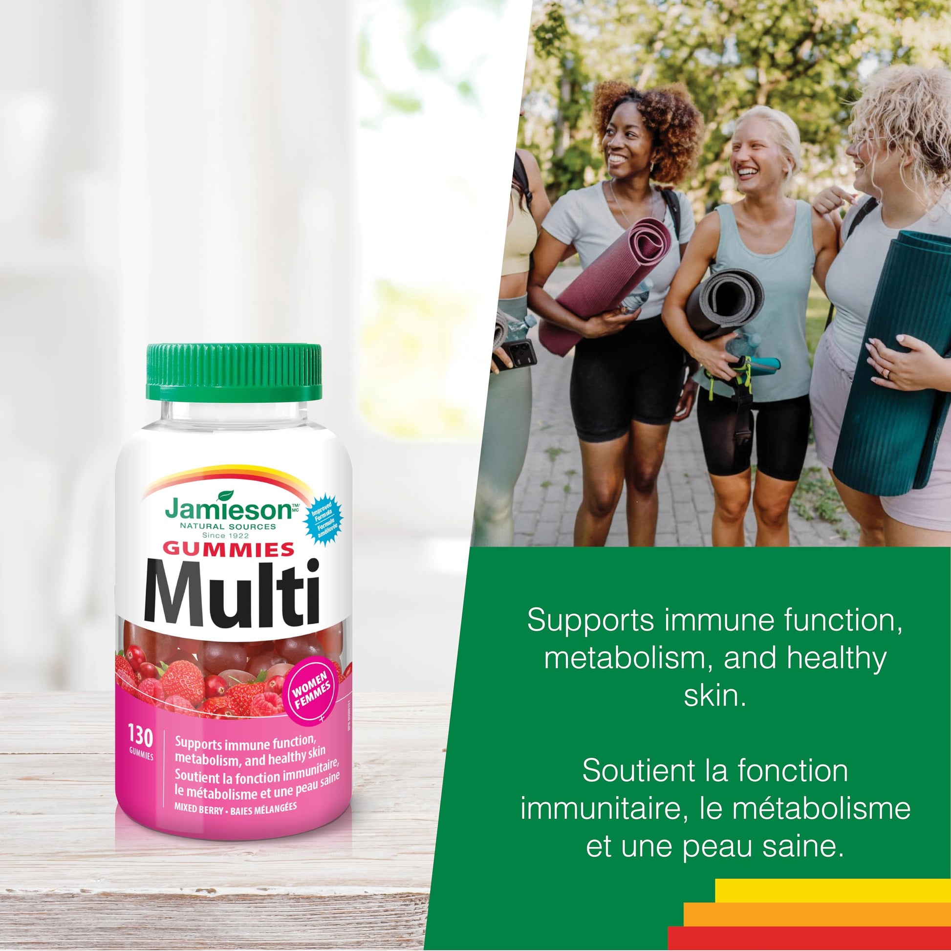 Jamieson Multivitamin Gummies for Women, 130 Gummies Mixed Berry Flavour. Supports Bone Health, Immunity, Energy, Hair, Skin Nails. With Biotin and Vitamin B12, Vegetarian, Non-GMO - Available at All In One Marketplace Canada