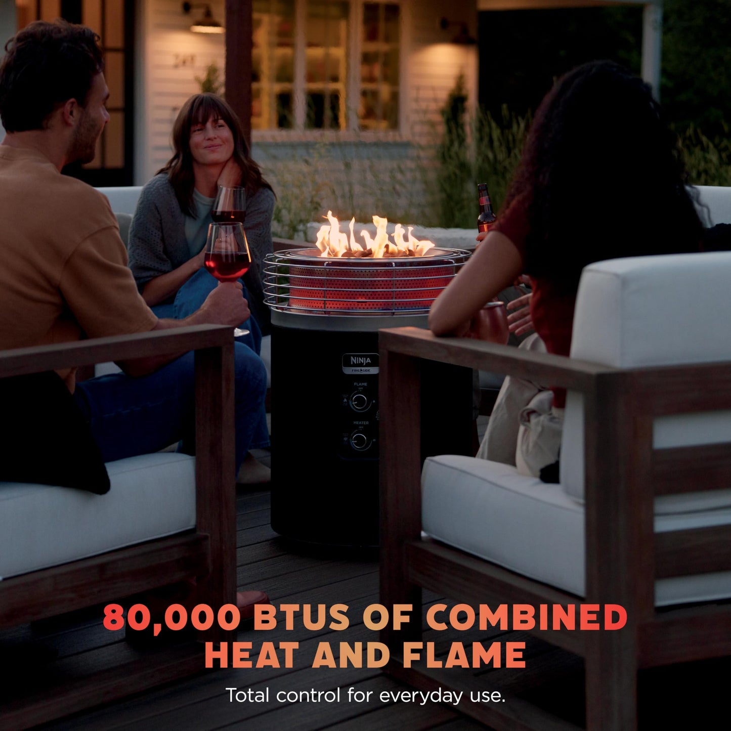 Ninja Fireside360 Smokeless Outdoor Fire Pit & Patio Heater – 3 Modes (Flame, Heat, Both), 80,000 BTUs, Propane Powered, Weather-Resistant, Hassle-Free Dial Control, OF101C (Canadian Version) - Available at All In One Marketplace Canada