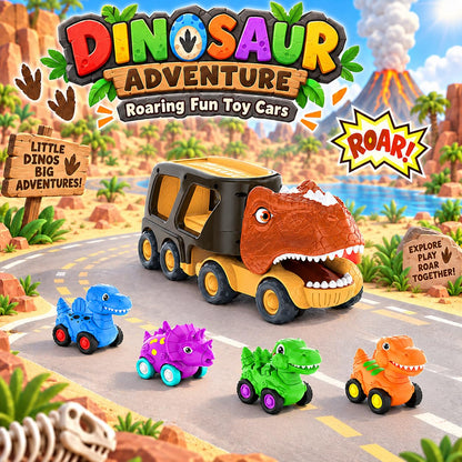 Dinosaur Truck Toy Car for Kids, Friction Power Carrier Vehicle with 4 Pack Small Pull Back Dino Car, Christmas Birthday Gift for 18M+ 2 3 4 5 Years Old Boys Toddlers 🍁 All In One Marketplace Canada