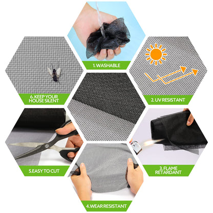 Window Screens Replacement Repair Kit, 39" x 78" Screen Door Mesh Replacement Kit, Durable Fiberglass Mesh Screen with Tools for Windows Doors Patio and Porch Screens, Black - Available at All In One Marketplace Canada