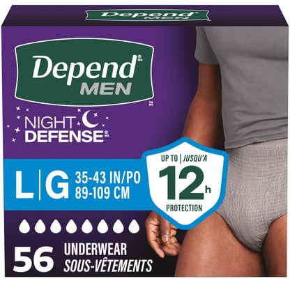 Depend Night Defense Adult Incontinence Underwear for Men, Disposable, Overnight, Large, Grey, 56 Count Depend
