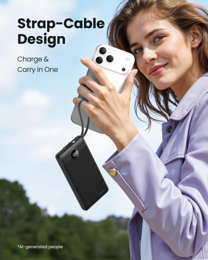 Coowisty Slim Power Bank 10000mAh, Portable Charger Built in 4 Cables