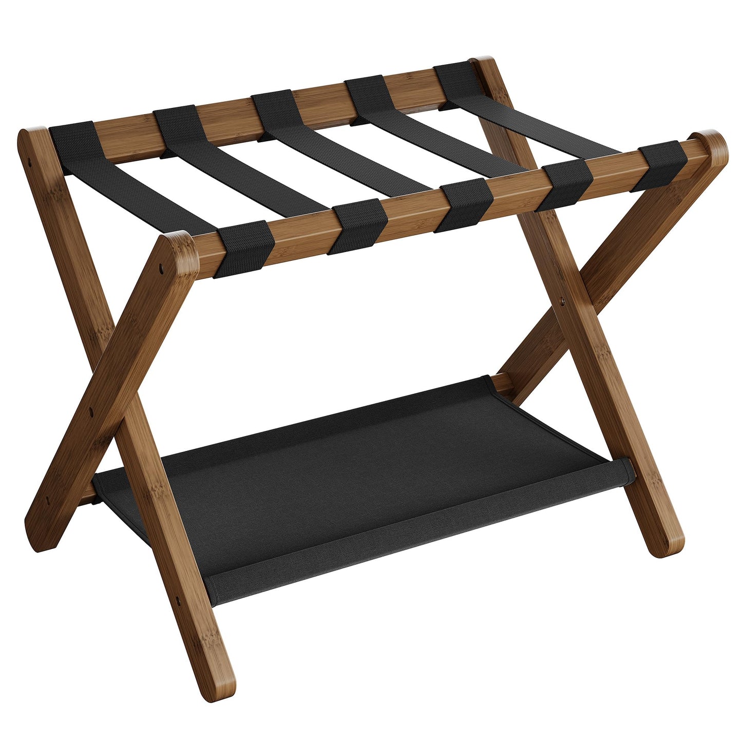 SONGMICS Luggage Rack, Bamboo Luggage Rack for Guest Room, Folding Suitcase Stand, for Hotel, Bedroom, Heavy-Duty, Holds up to 131 lb, Walnut Brown URLR007D01 SONGMICS