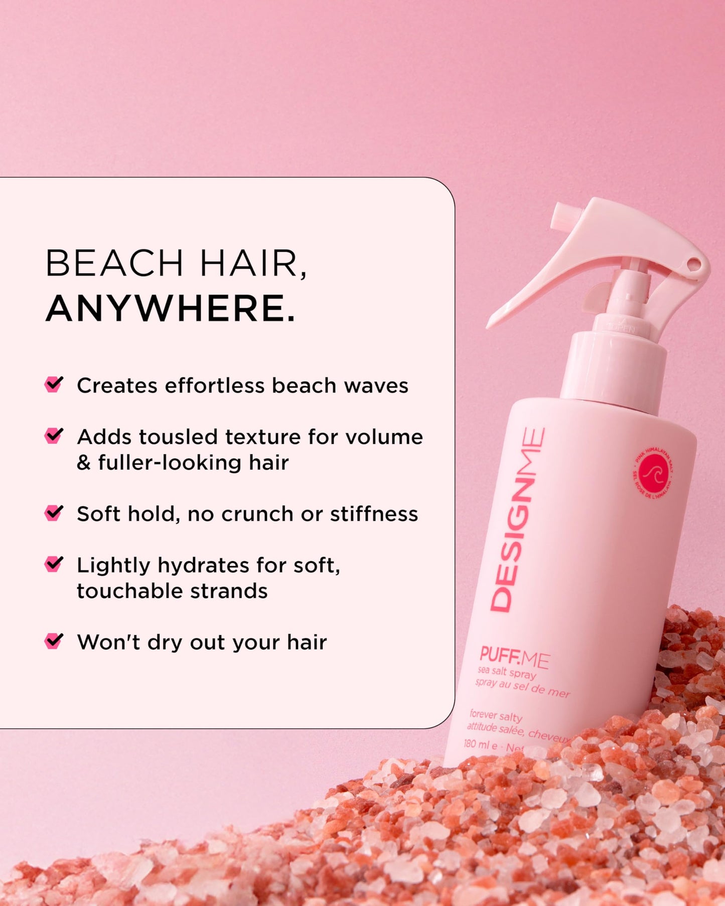 DESIGNME PUFF.ME Sea Salt Spray | Sea Salt Texture Spray for Beach Waves, Volume & Tousled Texture | Soft Hold, Lightweight Hydration & Non-Drying Sea Salt Hair Spray for Women - Available at All In One Marketplace Canada