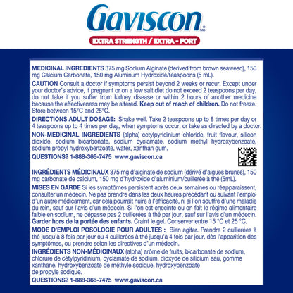 Gaviscon Liquid Extra Strength Antacid - 340 ml - Antacid Liquid for Day and Night Heartburn Relief, Acid Reflux and GERD Relief, Fruit Blend - Free of Aluminum, Lactose and Gluten Gaviscon