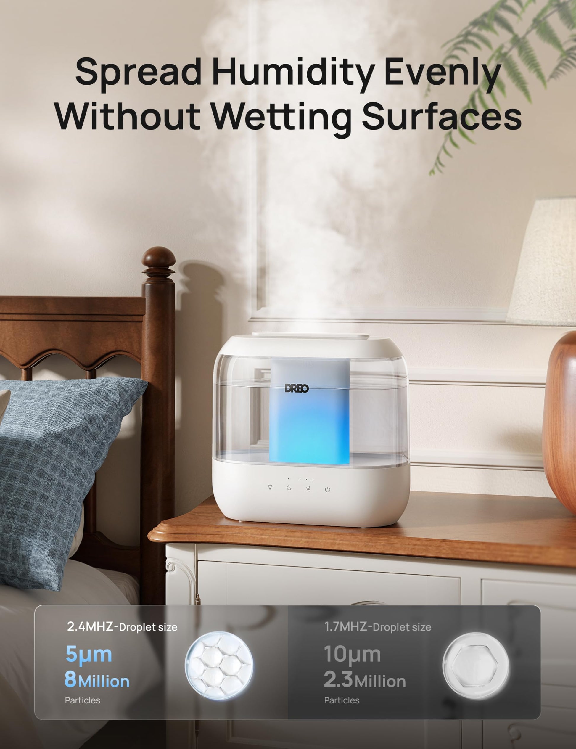 DREO Humidifiers for Bedroom, 4L Top Fill for Large Room, 36H Runtime [Ultra-Strong Mist Output] Quiet Cool Mist Air Humidifier for Baby Nursery, Plants, Indoor, Night Light, Easy to Clean - Available at All In One Marketplace Canada