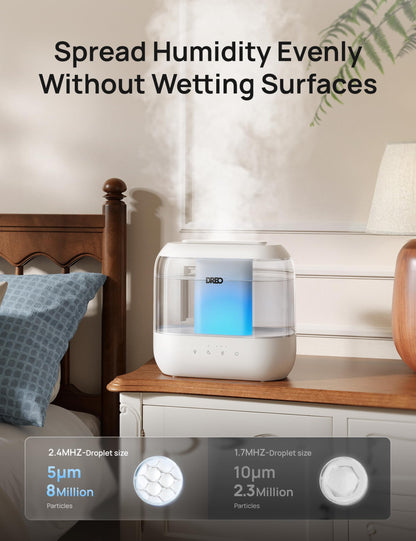 DREO Humidifiers for Bedroom, 4L Top Fill for Large Room, 36H Runtime [Ultra-Strong Mist Output] Quiet Cool Mist Air Humidifier for Baby Nursery, Plants, Indoor, Night Light, Easy to Clean - Available at All In One Marketplace Canada