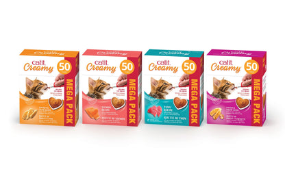 Catit Creamy Cat Treats Lickable, Chicken & Shrimp Flavor, 50 tubes, Mega Pack, Hand-Fed Lickable Cat Treats, Healthy & Hydrating, Made With Fresh Ingredients, Gaterie Pour Chat