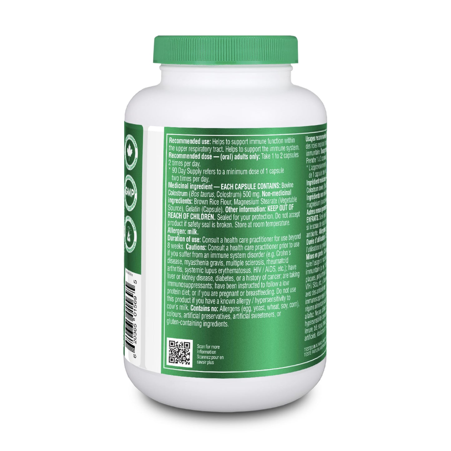 Organika Canadian-Made Colostrum (Bovine)- Immune Support, Grass-Fed- 180caps Organika