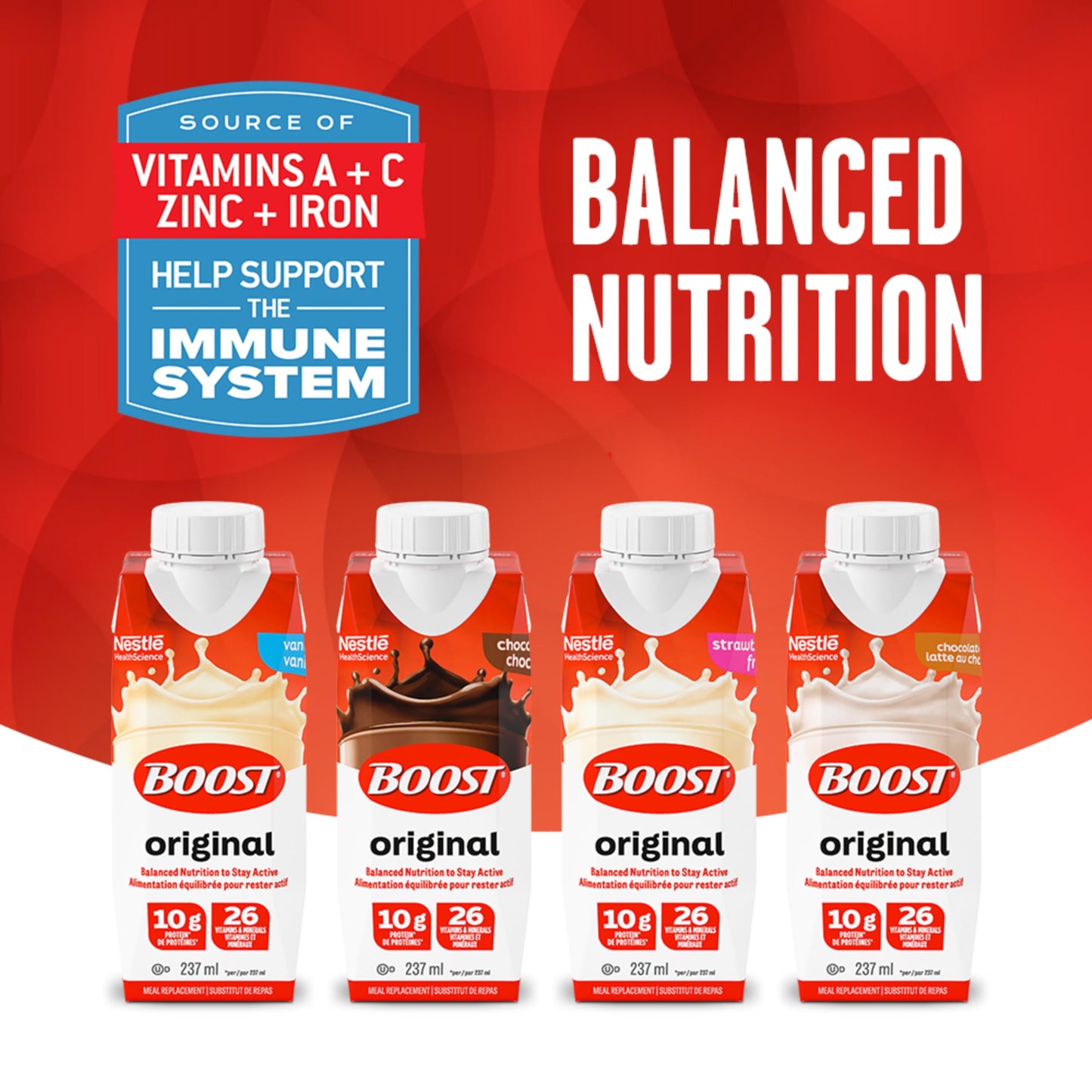 BOOST Original Chocolate Meal Replacement Drink, 237ml Bottles (6-Pack), Case of 4