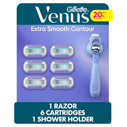 Gillette Venus Vera Bradley Deluxe Smooth Women’s Razor Handle + 6 Cartridges, Blue and Pink