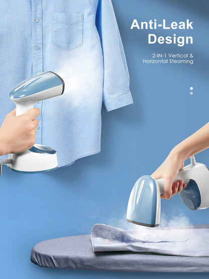 Reemix Steamer for Clothes, 1200W Foldable Clothes Steamer, Handheld Garment Steamer, Fast Heat-up, Auto-Off, Steam Iron for Fabric Wrinkle Remover with Brush (Blue Gray)