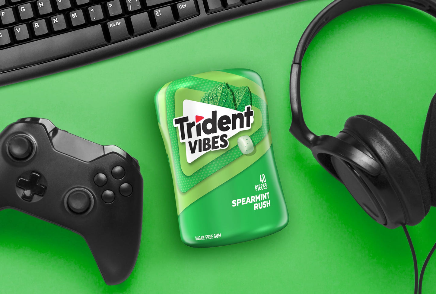 Trident Vibes Spearmint Rush Sugar-Free Gum - 6 Bottle Pack (240 Pieces)