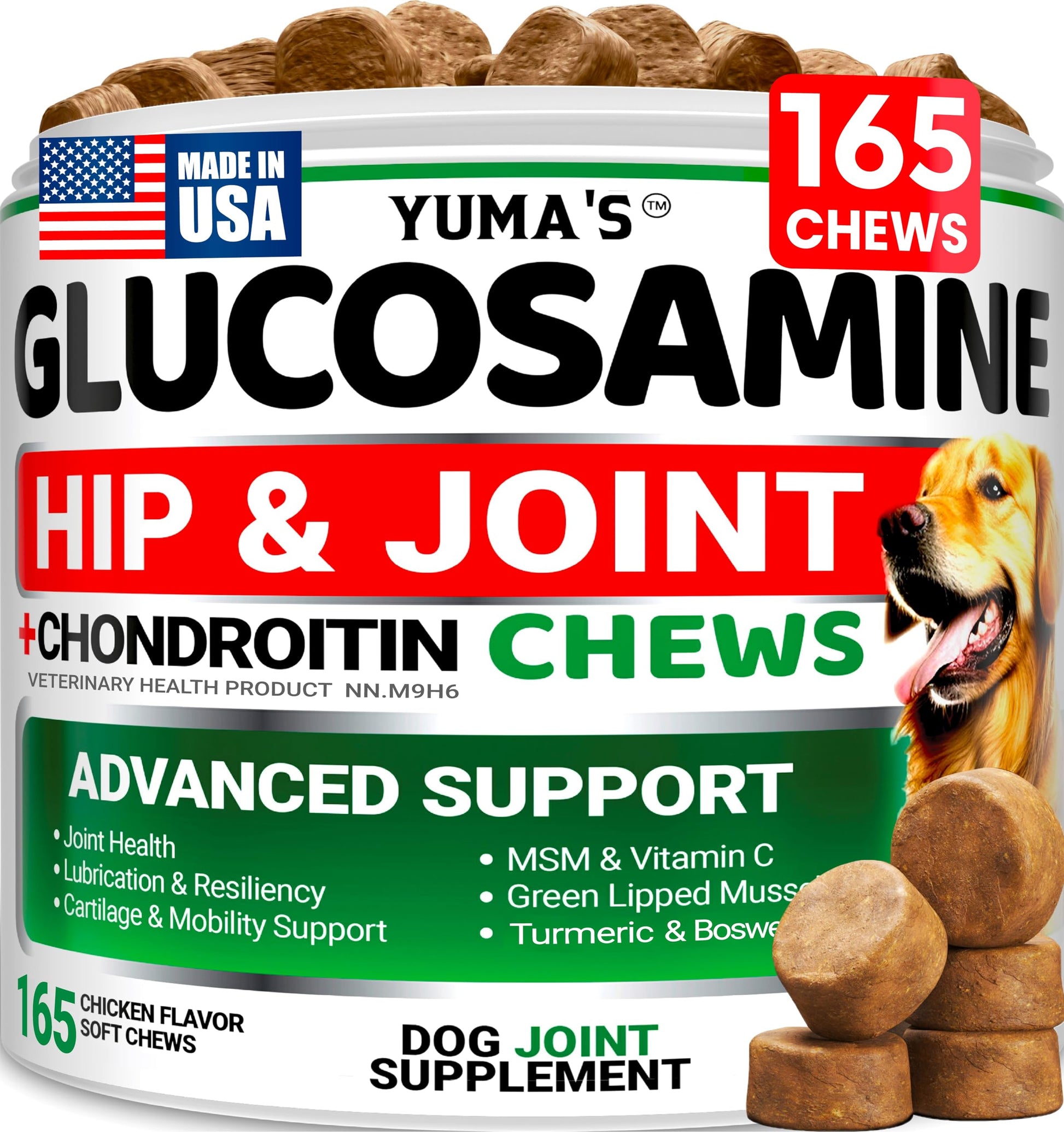 Glucosamine for Dogs - 165 Chews - Hip and Joint Supplement for Dogs - Glucosamine Chondroitin Chews - Joint Pain Relief Supplement with MSM - Advanced Health - Mobility Support - Made in USA