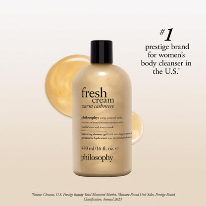 philosophy fresh cream warm cashmere hydrating shower gel, cleanses, conditions, moisturizes skin,480ml philosophy