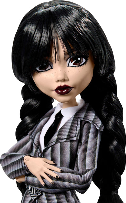 Monster High Wednesday Doll and Accessories, Wednesday Addams Collectible in Nevermore Academy Uniform with Thing and Backpack, Doll Stand Monster High