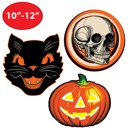 Lot de 6 décorations vintage en plastique pour Halloween Beistle, 25-30 cm, motifs citrouille, chat et tête de mort