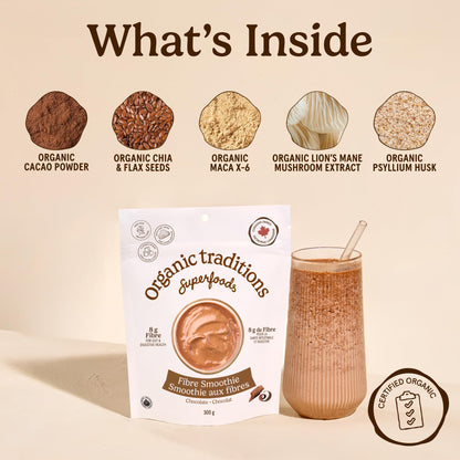 Organic Traditions Fibre Smoothie Chocolate Powder Blend, Superfood, 10.6oz