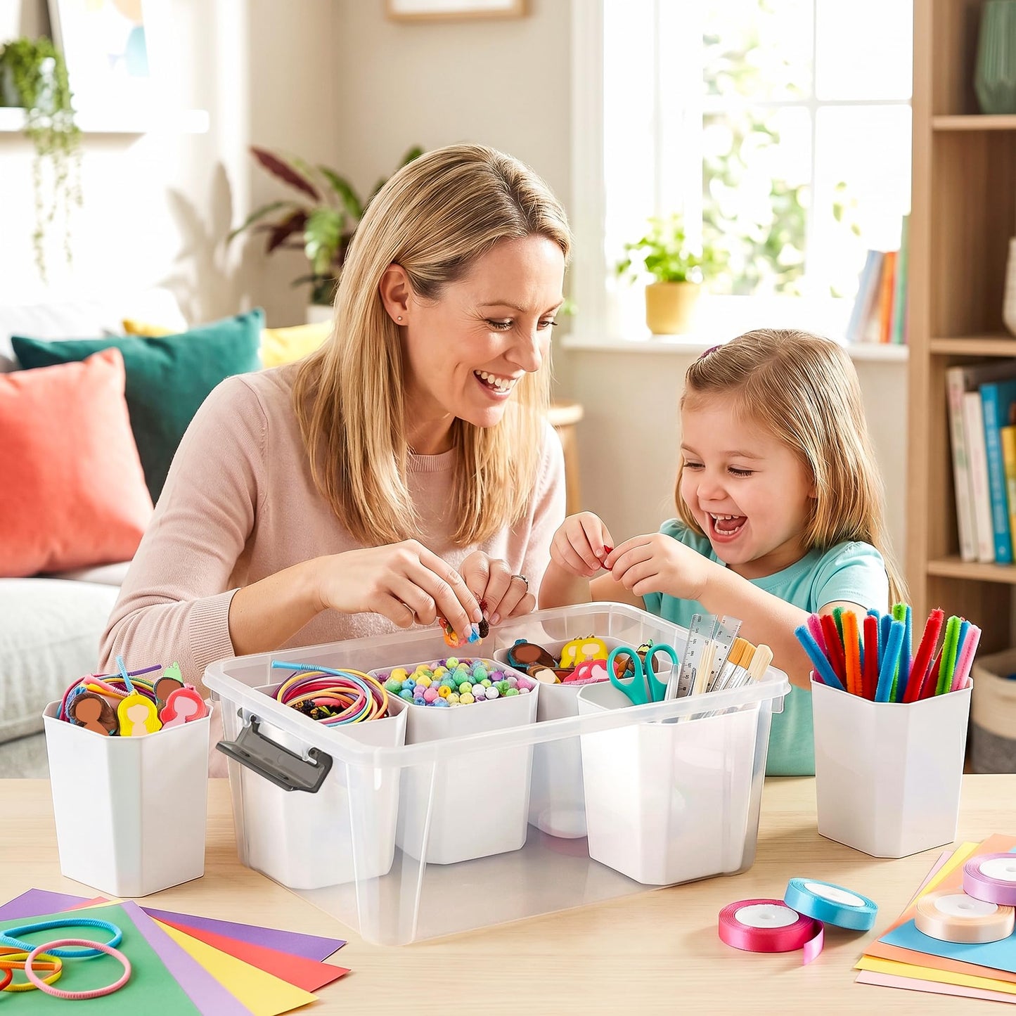 Citylife 17 QT Plastic Storage Bins with 6 Detachable Inserts Clear Storage Box with Lids Multipurpose Stackable Storage Containers for Organizing Crayon, Tool, Craft - Available at All In One Marketplace Canada